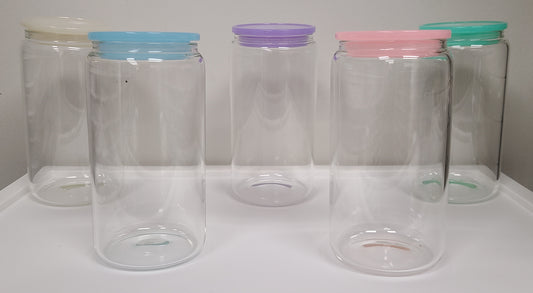 16 Oz Clear Glass Can With Colored Lid and Straw