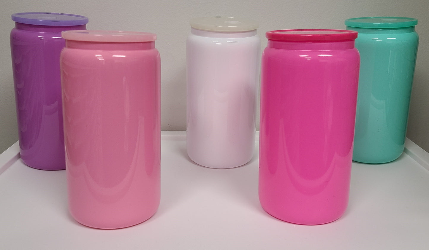 16 Oz Colored Glass Can With Colored Lid and Straw