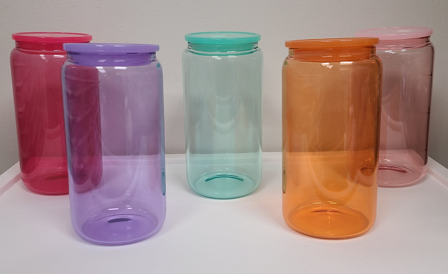 16 Oz Jelly Glass Can With Colored Lid and Straw