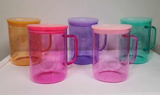 17 Oz Jelly Glass Jar With Colored Lid and Straw