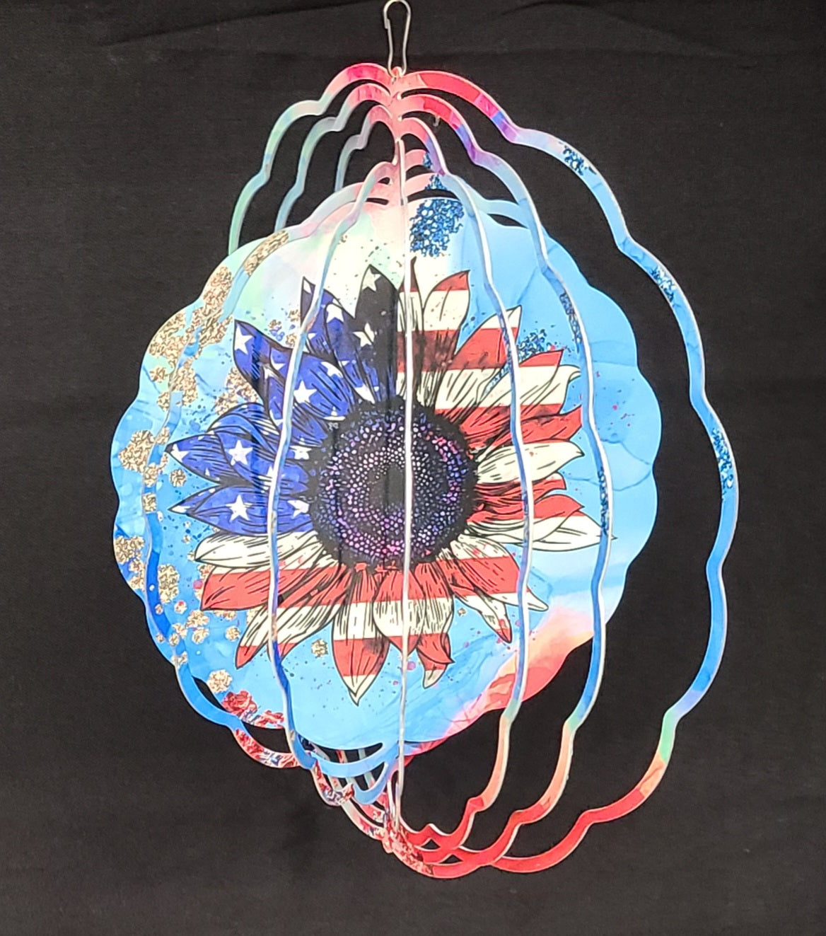 10" Wind Spinner American Flag Sunflower