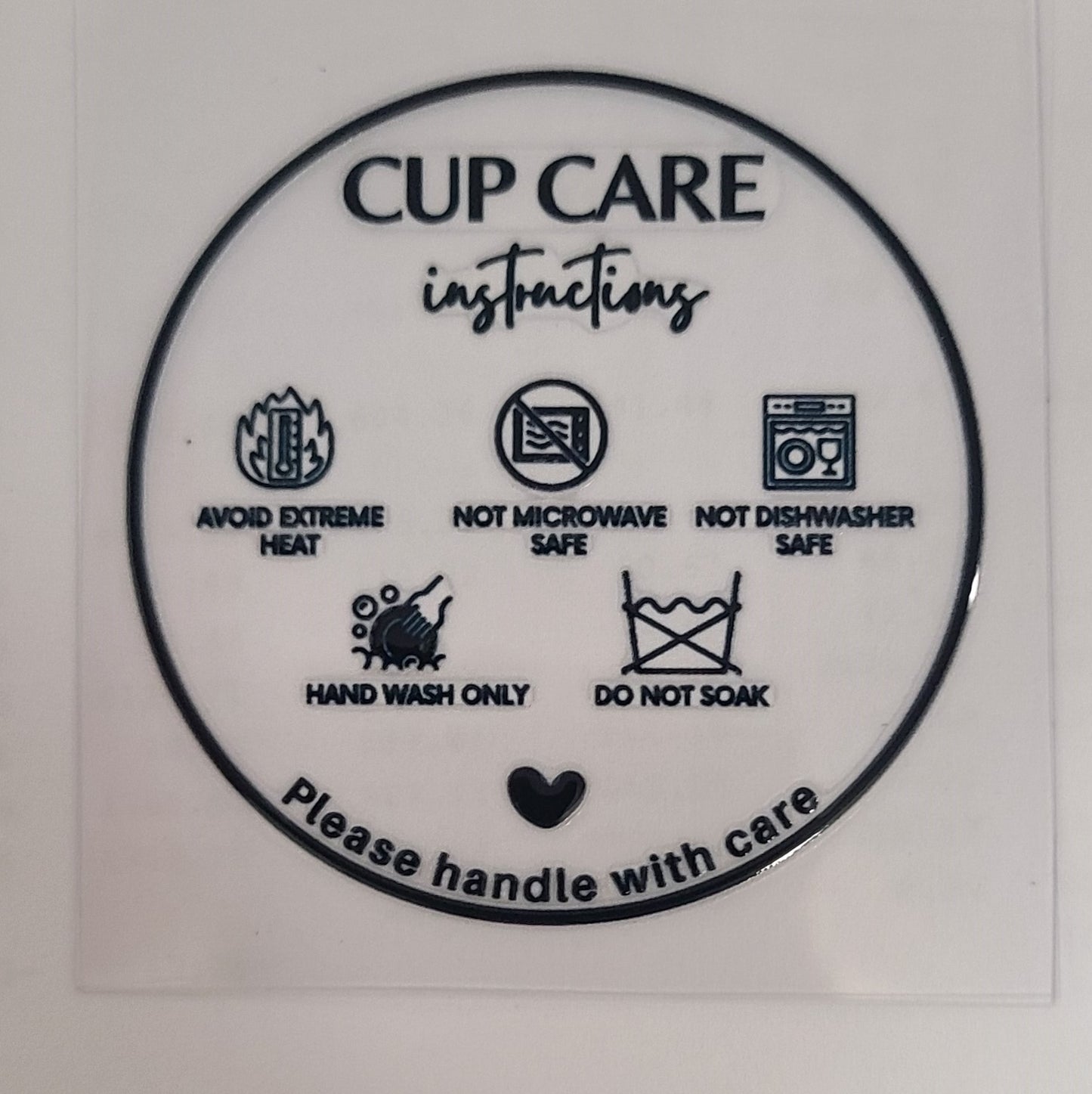 UV DTF 2" Diameter Cup Care Instructions SET OF 50