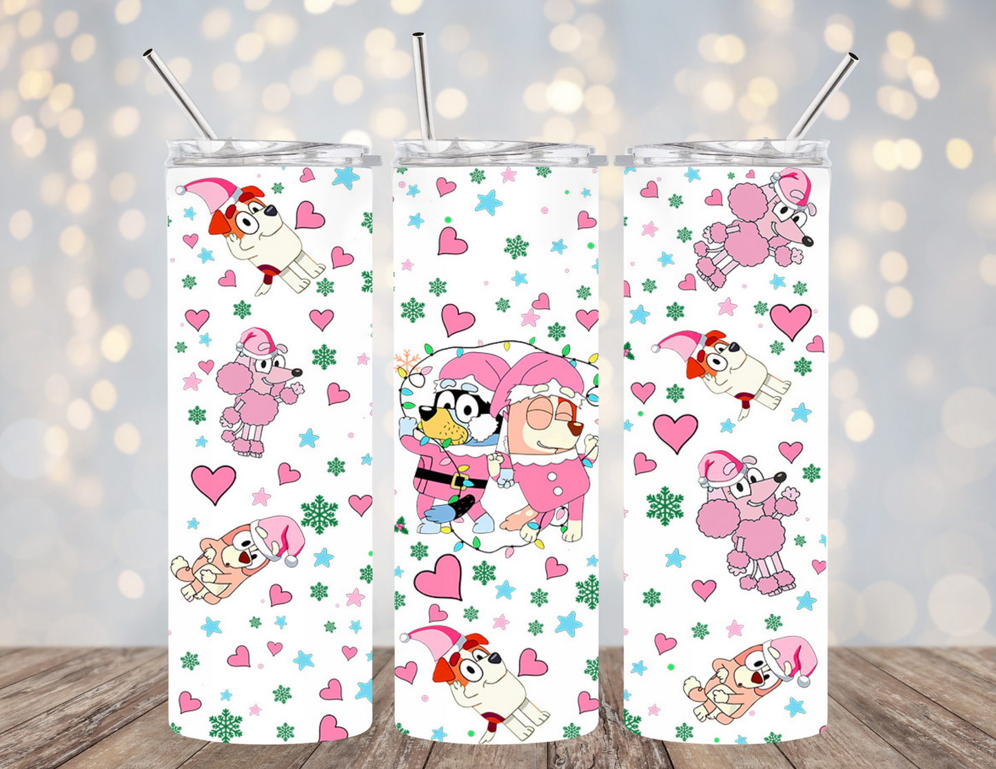 UVDTF 20 oz Cup Wrap Pink Christmas Dogs 2063