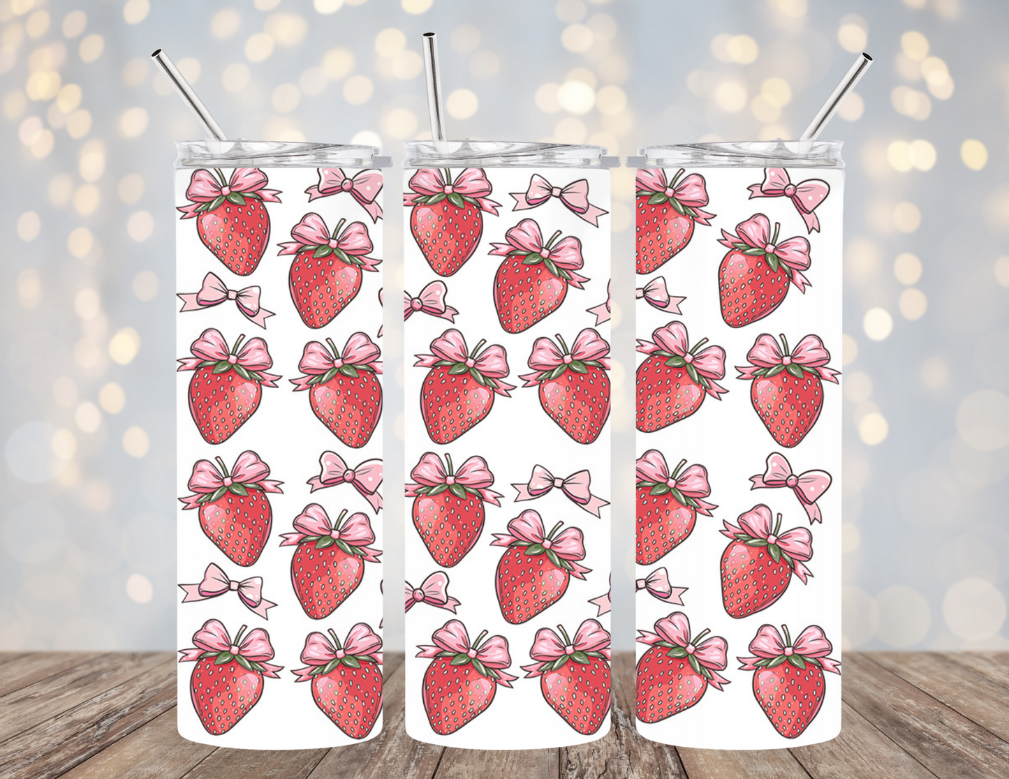 UVDTF 20 oz Cup Wrap Strawberries with Bows 2062