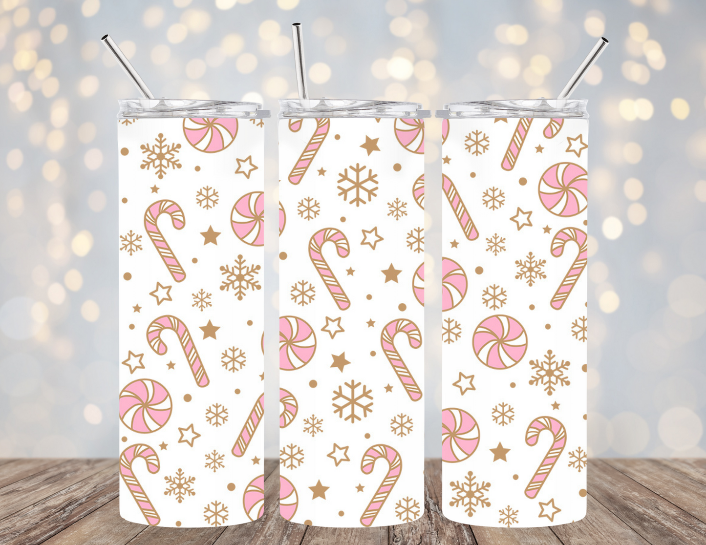 UVDTF 20 oz Cup Wrap Pink candy canes 2101