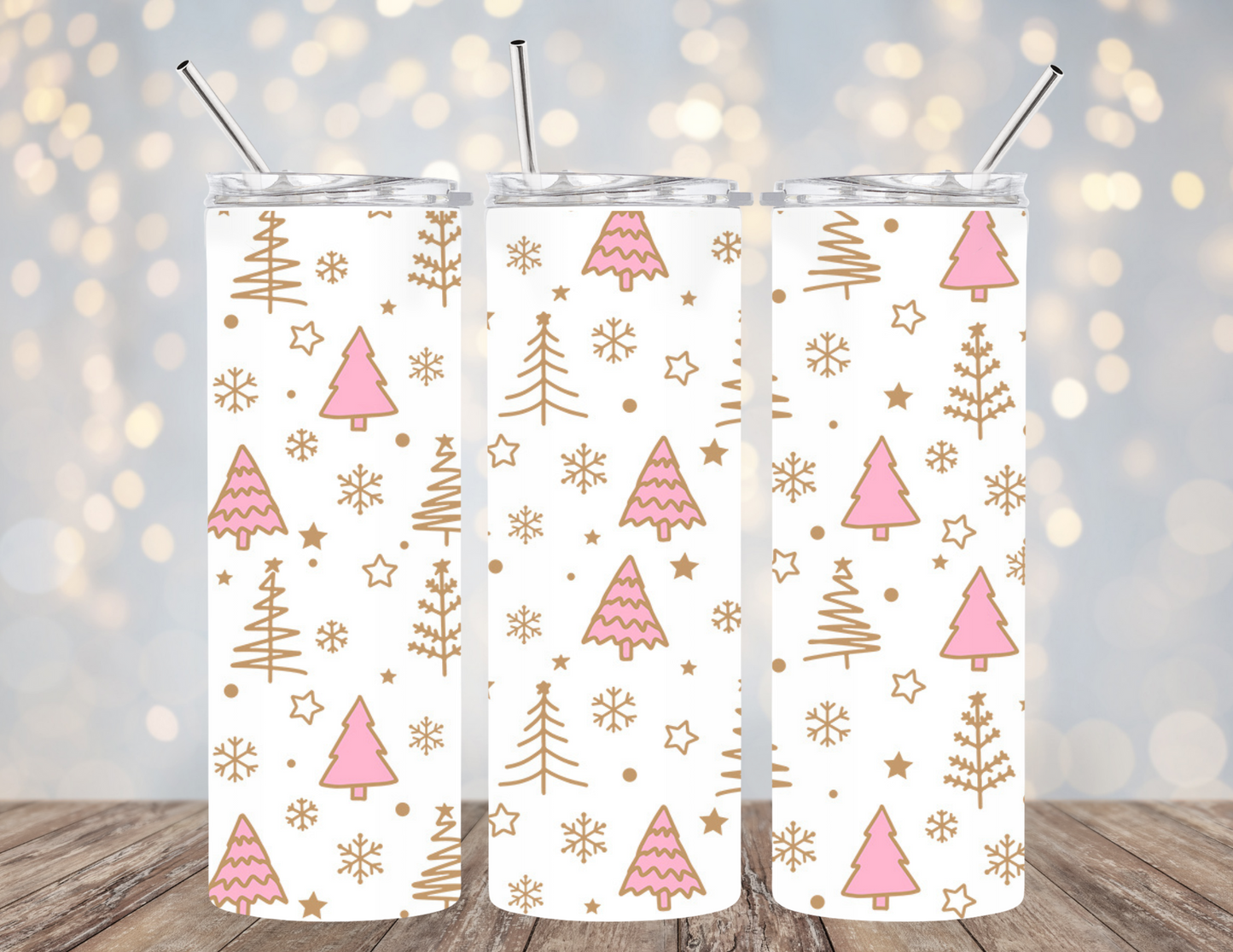 UVDTF 20 oz Cup Wrap Pink Christmas Trees 2103