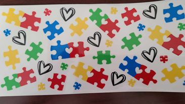 Uv Dtf Cup Wrap Puzzle Pieces Hearts Autism 3