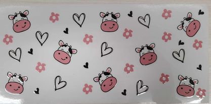 UV DTF  16 oz Cup Wrap Cows Hearts flowers 392