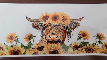 Uv Dtf Cup Wrap Highland Cow in Sunflowers 59