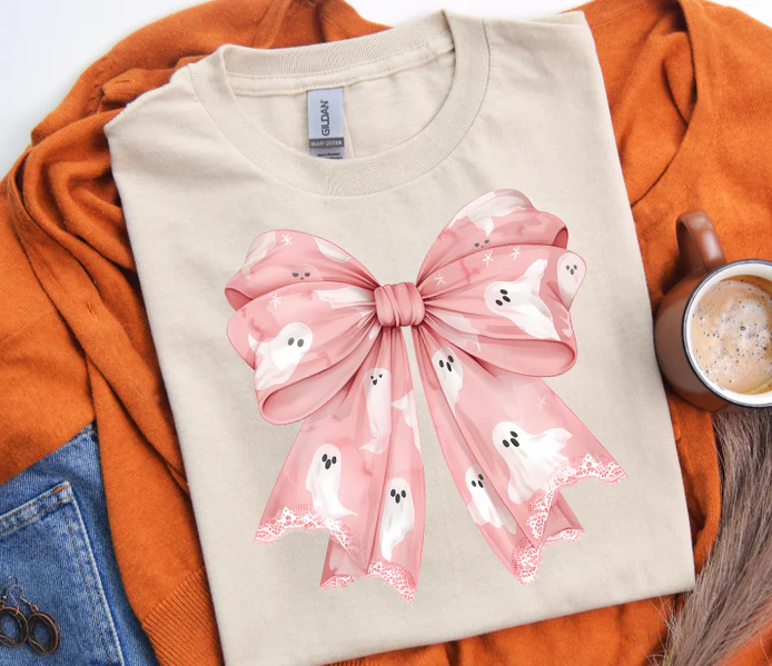 Short Sleeve T-Shirt Halloween Ghosts Bow