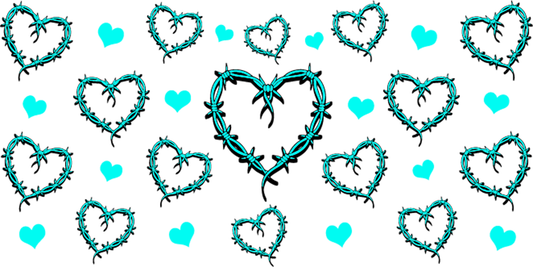 Uv Dtf Cup Wrap Turquoise Barbed Wire Hearts 148