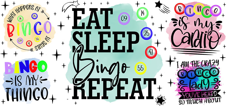 16 oz Uv Dtf Cup Wrap Eat Sleep Repeat BINGO 777