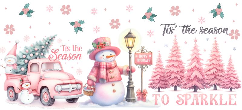 16 oz Uv Dtf Cup Pink Christmas Snowman 762