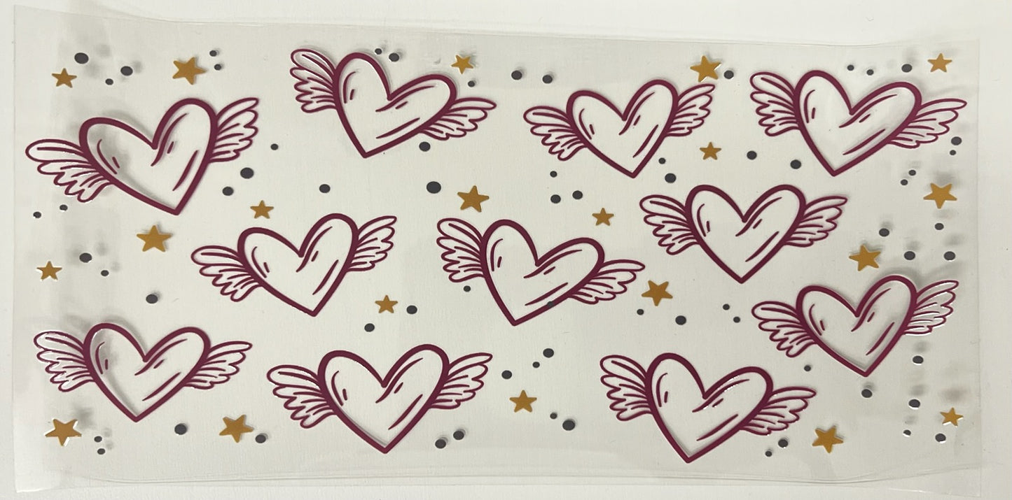 Uv Dtf Cup Wrap Pink Winged Heart 162