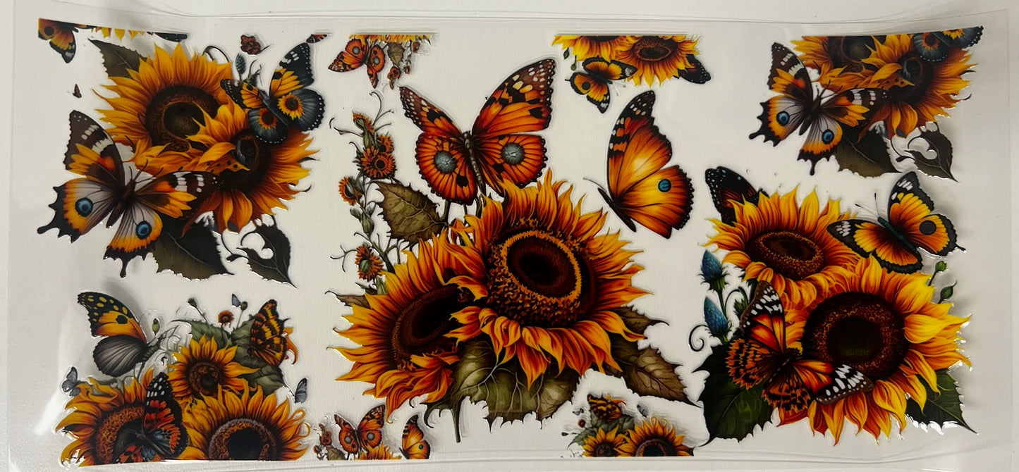 UV DTF  16 oz Cup Wrap Sunflower and Butterfly 219