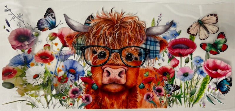 Uv Dtf Cup Wrap Highland Cow w/glasses  164