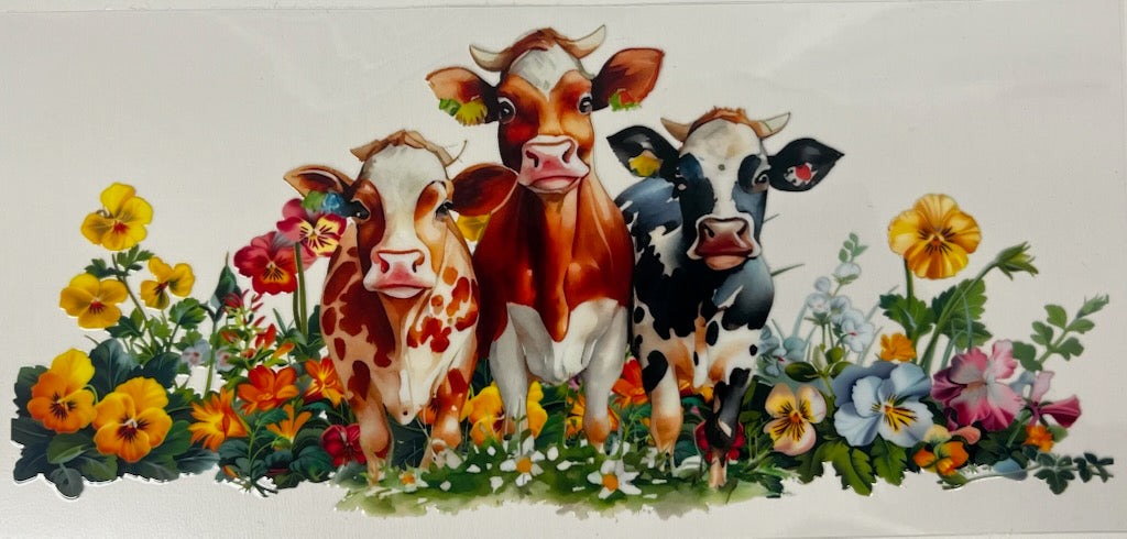 Uv Dtf Cup Wrap Floral Spotted Cows 143