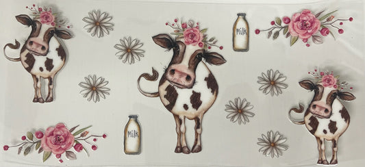 Uv Dtf Cup Wrap Milk bottle cow with daisies 92