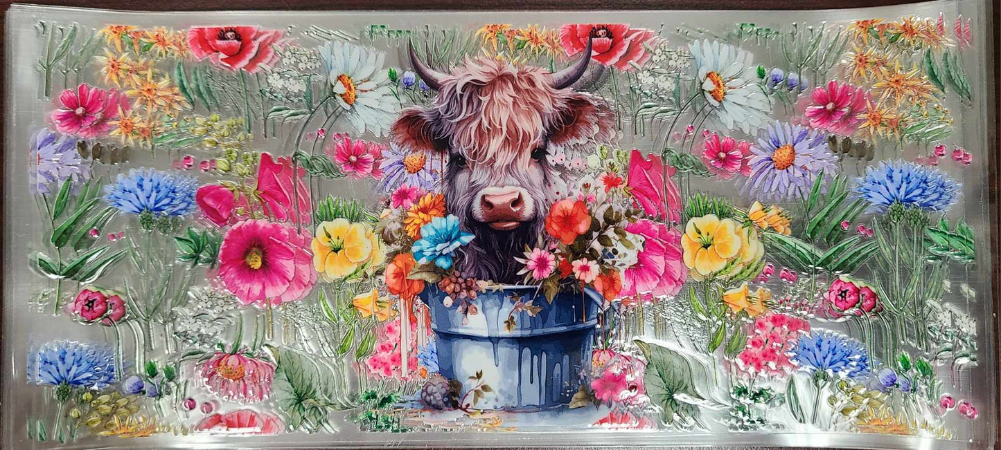 Uv Dtf Cup Wrap Floral Highland Cow 117