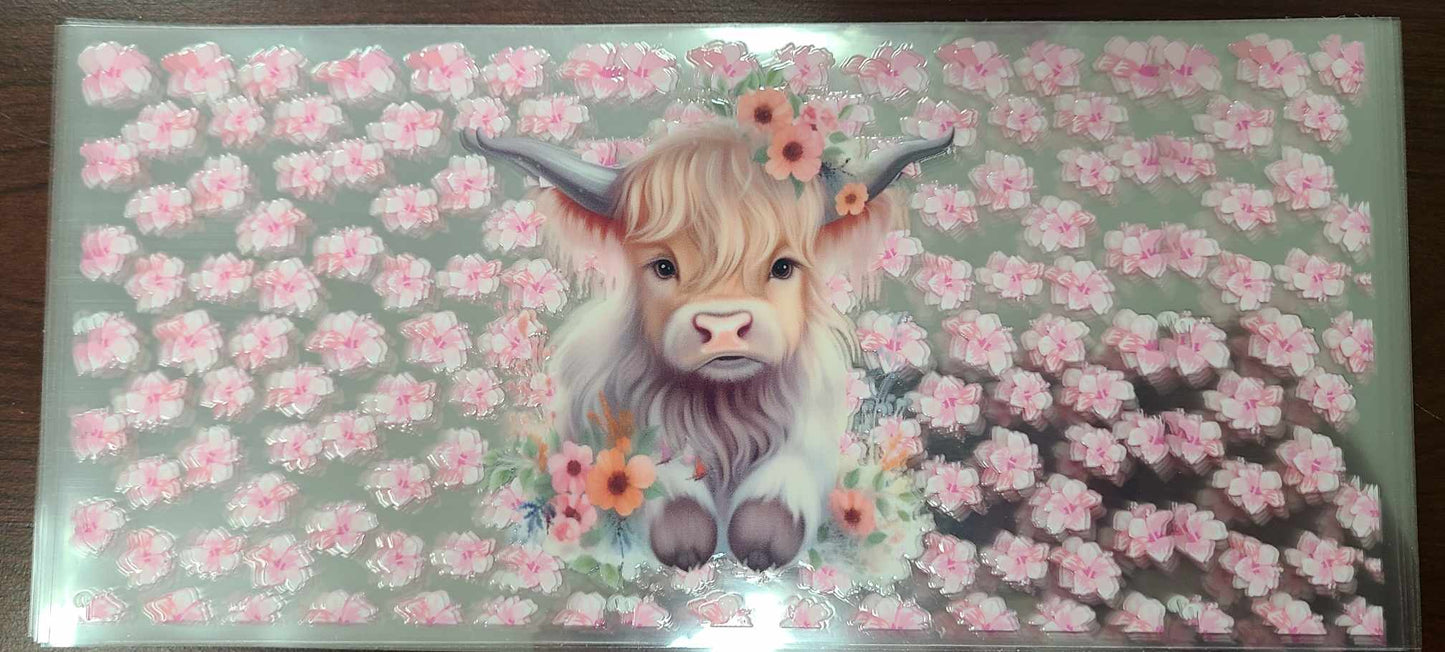 Uv Dtf Cup Pink Floral Highland Cow 120