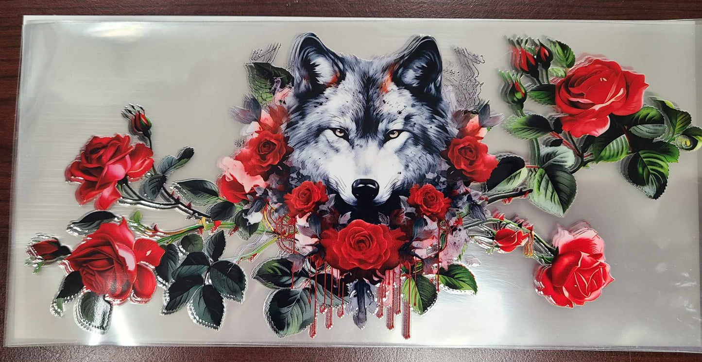 Uv Dtf Cup Wrap  Roses 124 Wolf with Roses 124