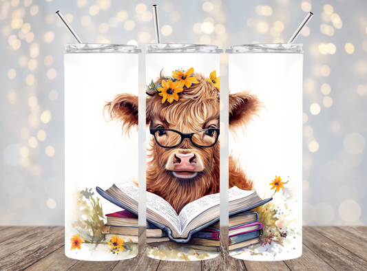 20 Oz Tumbler Highland Cow Reading