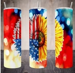 30 Oz Tumbler sunflower American Flag