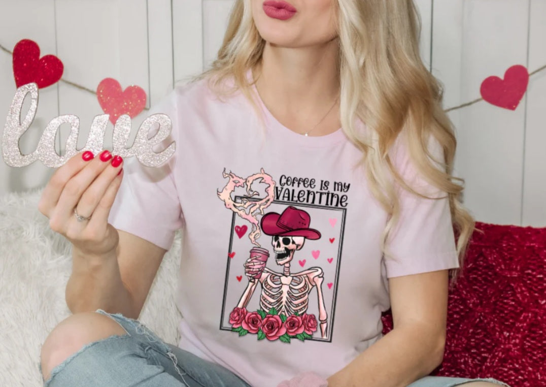 Short Sleeve T-Shirt Skeleton Coffee is my Valentine 893