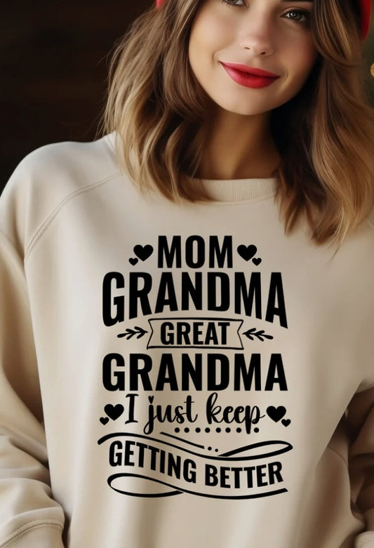 Short Sleeve T-Shirt Mom Grandma Great Grandma I just keep getting better1016