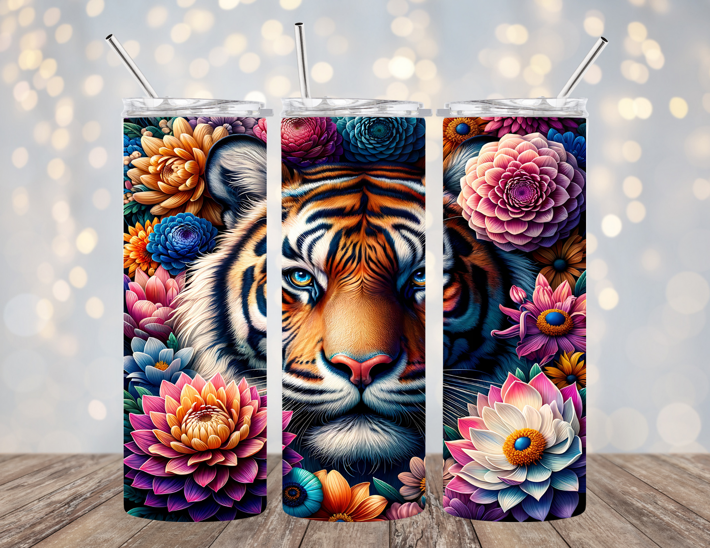 20 Oz Tumbler Colorful Tiger Floral