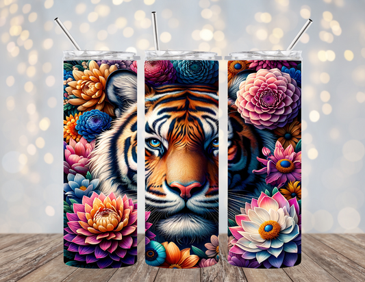 20 Oz Tumbler Colorful Tiger Floral