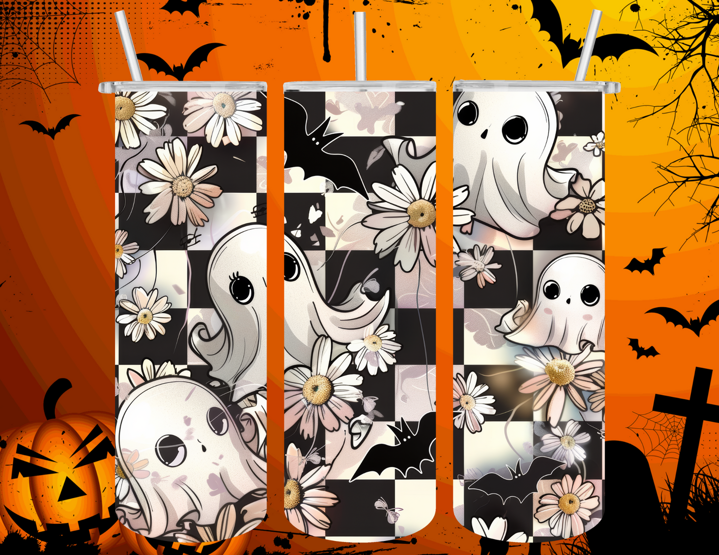 20 Oz Tumbler Halloween Ghosts Floral