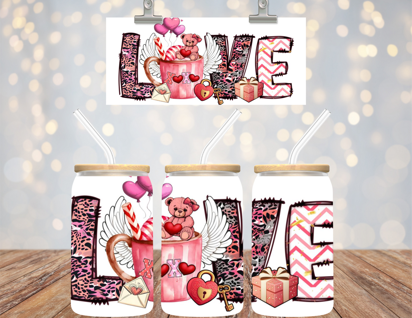 UV DTF  16 oz Cup Wrap Love Valentines 487