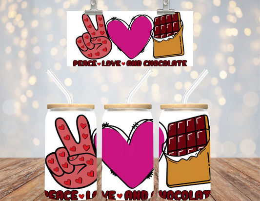 UV DTF  16 oz Cup Wrap Peace Love and Chocolate 478