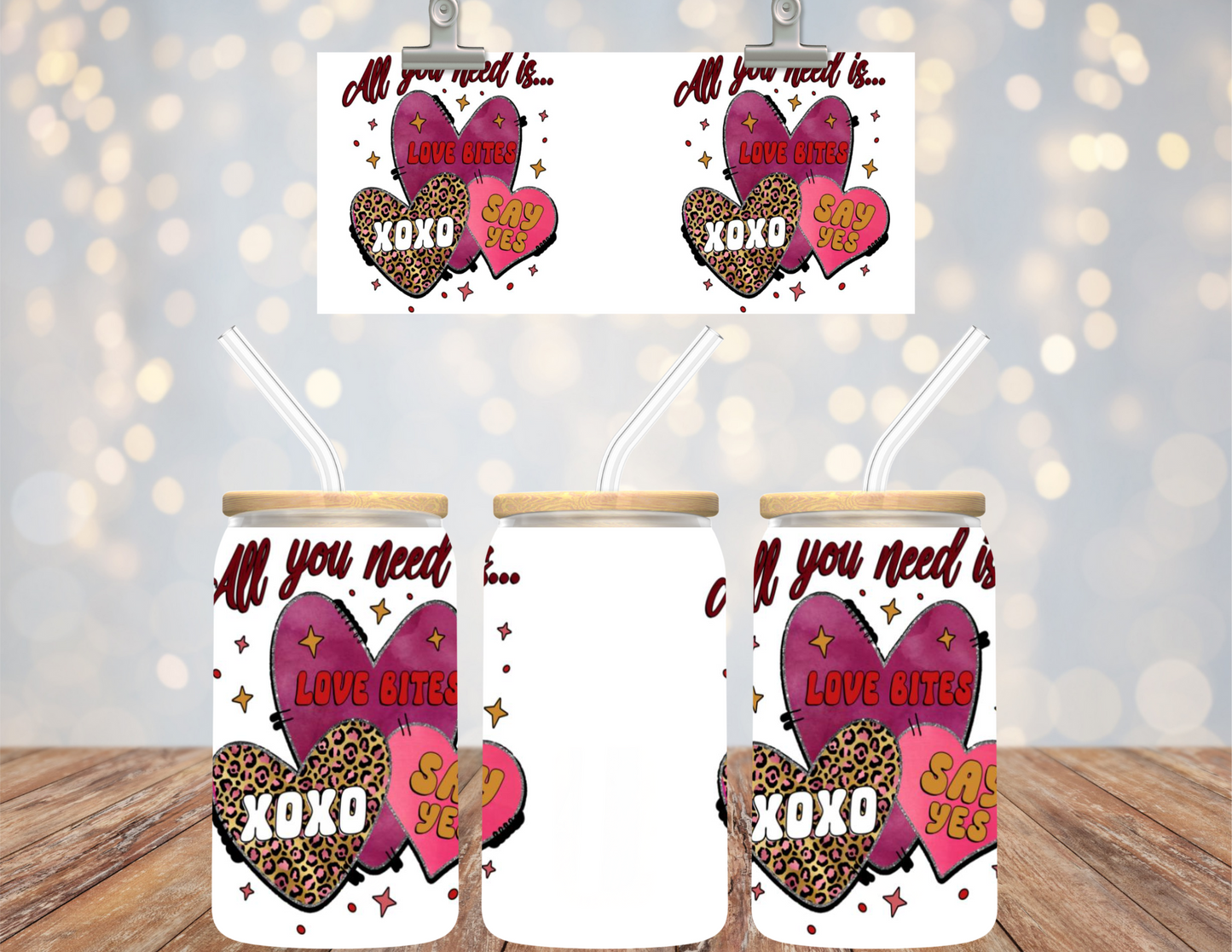 UV DTF  16 oz Cup Wrap Hearts Valentines 488