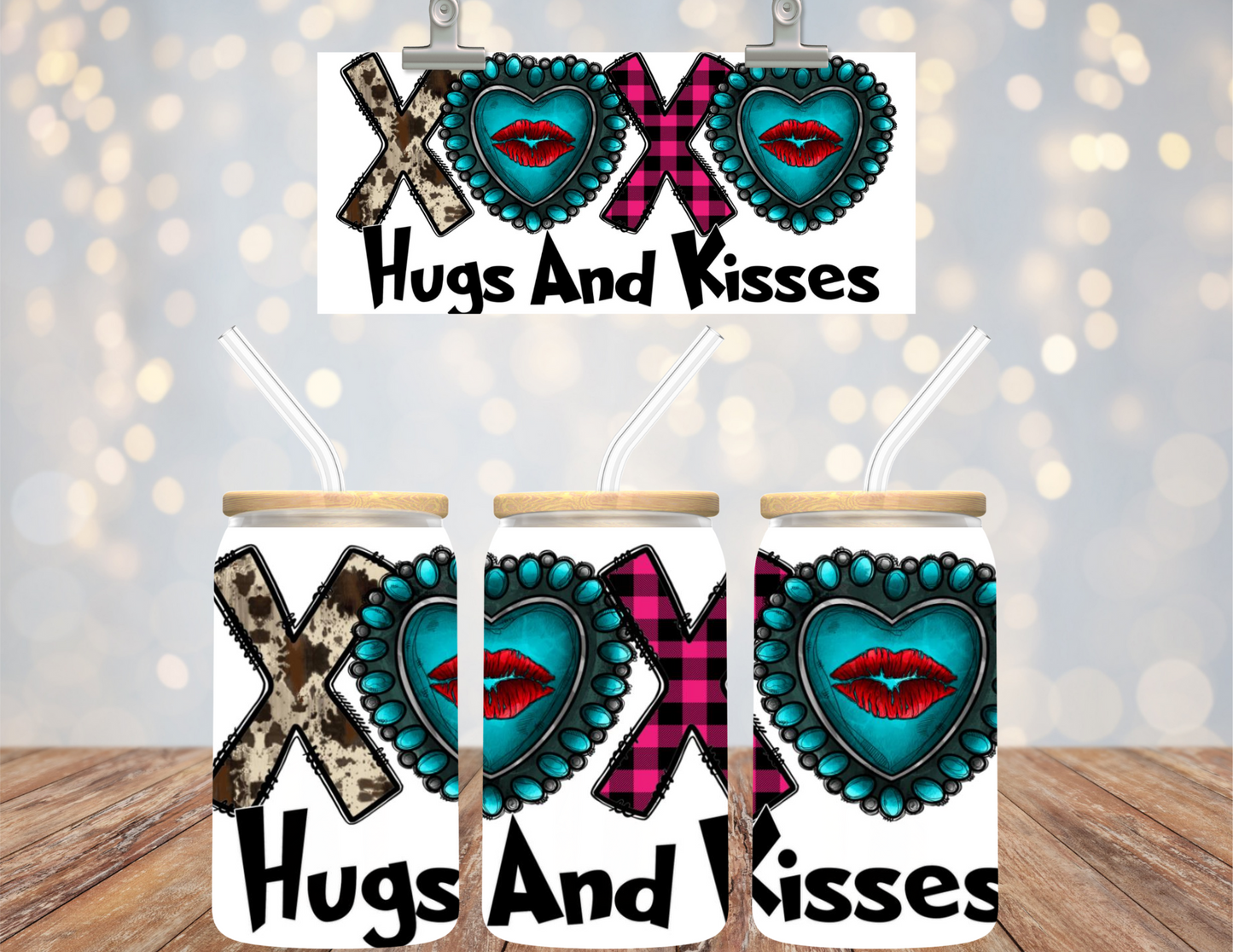 UV DTF  16 oz Cup Wrap Hugs And Kisses 476