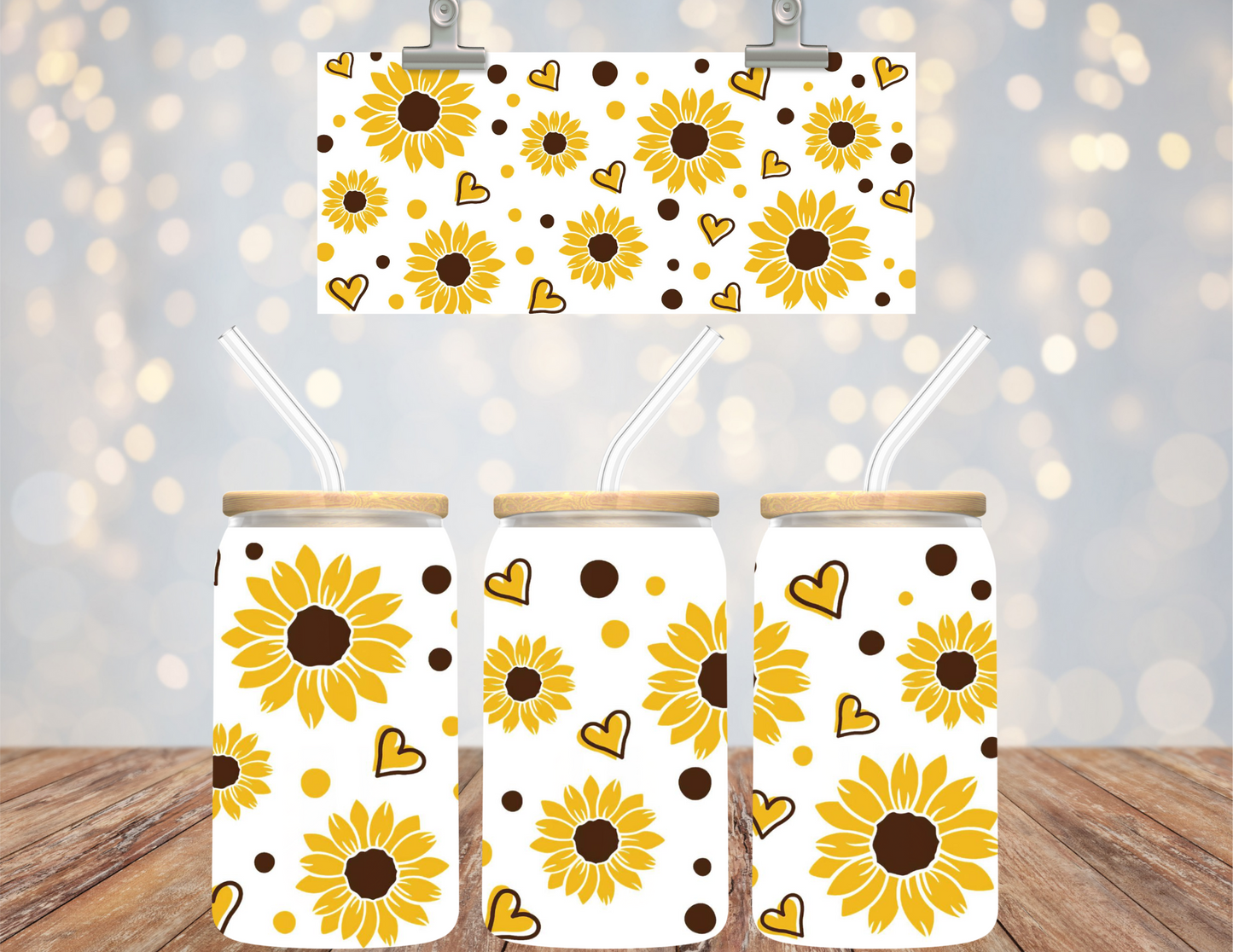 UV DTF Cup Wrap Sunflowers and hearts 70A