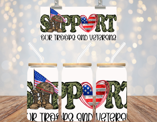 UV DTF  16 oz Cup Wrap Support Our Troops and Veterans 505