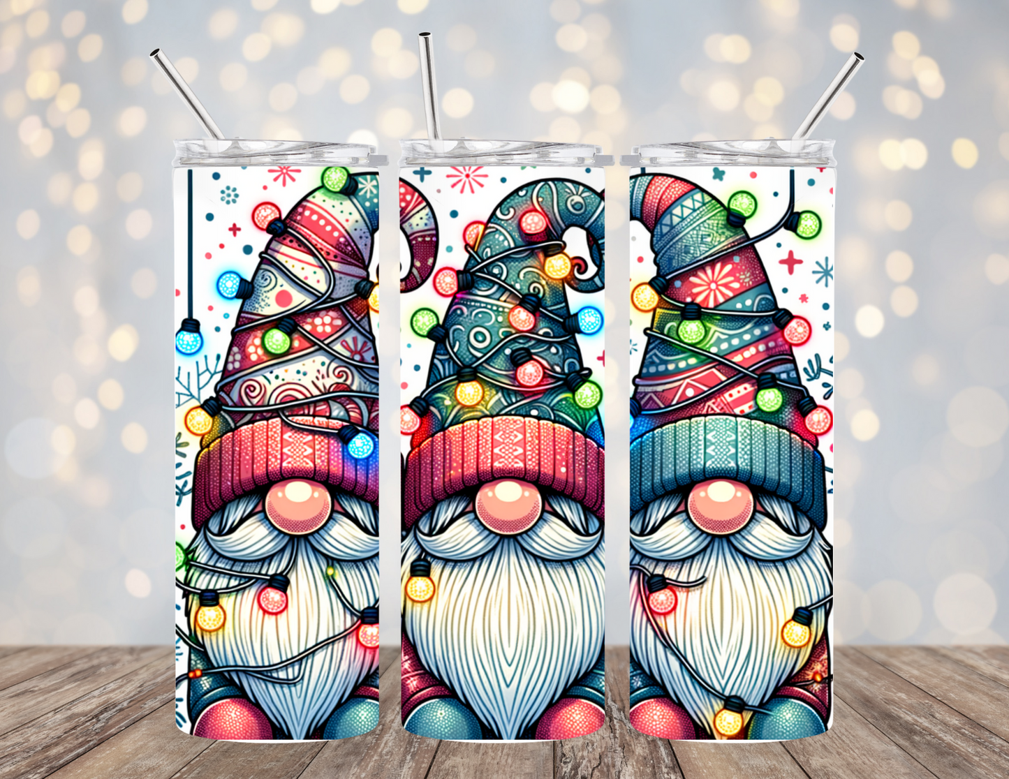 20 Oz Tumbler Gnome Christmas Lights