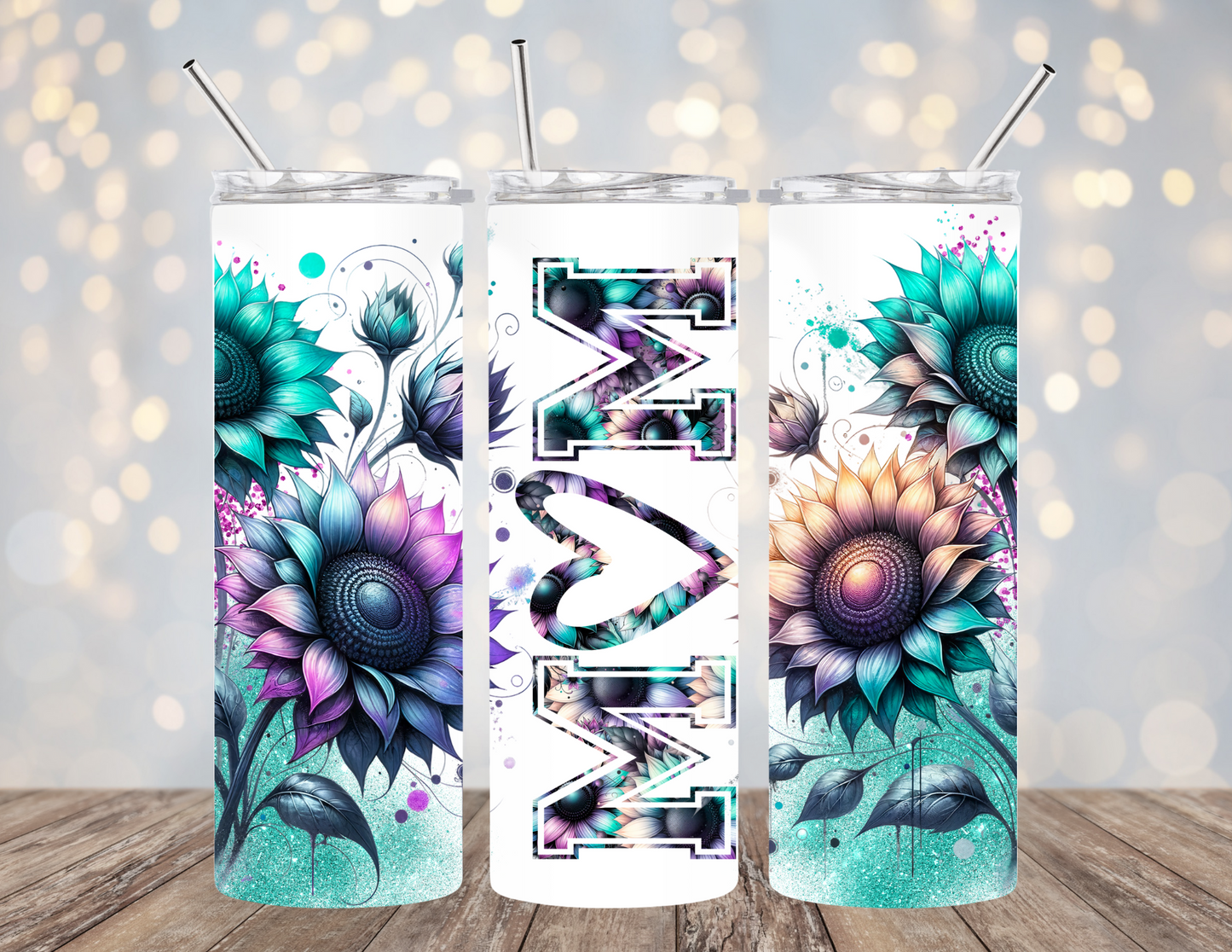 20 Oz Tumbler Mom Colorful Sunflowers