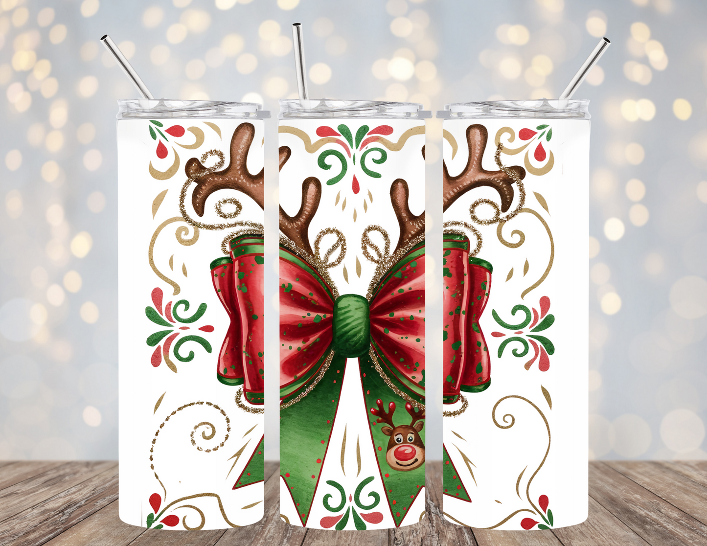 20 Oz Tumbler Christmas Antler Bow