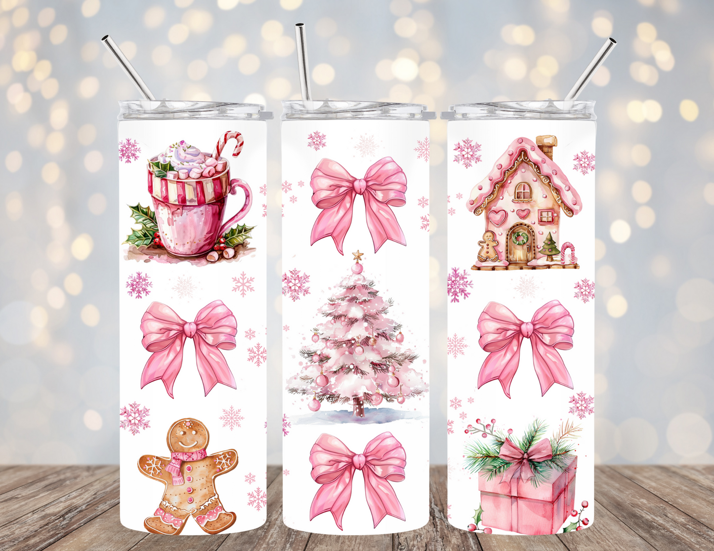 20 Oz Tumbler Pink Christmas Croquette