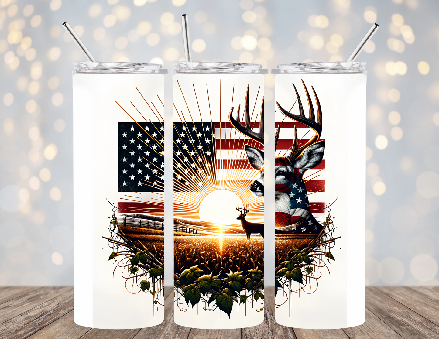 20 Oz Tumbler Deer American Flag