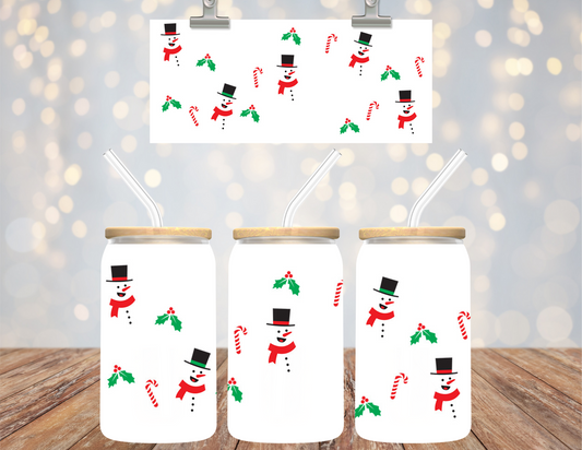 16 oz Uv Dtf Cup Wrap Christmas Snowmen 716