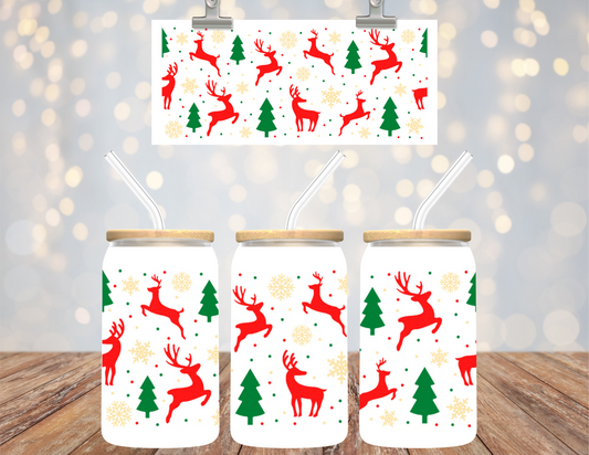 16 oz Uv Dtf Cup Wrap Christmas Reindeer and Trees 725