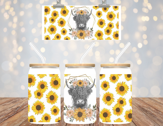 Uv Dtf Cup Wrap Highland Cow Sunflowers 430