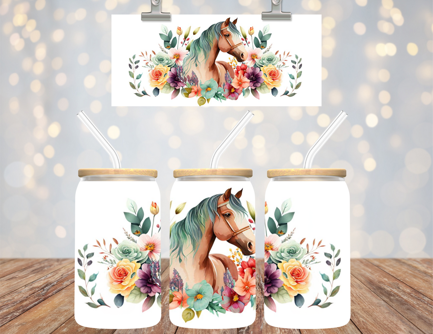 Uv Dtf Cup Wrap Horse with Flowers 606