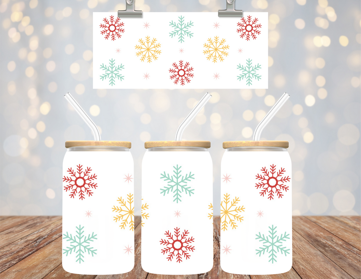 Uv Dtf Cup Wrap Colorful snowflakes 667