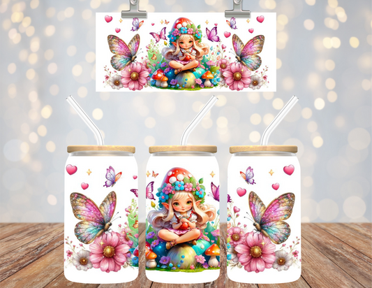 Uv Dtf Cup Wrap Mushroom fairy with butterflies 691