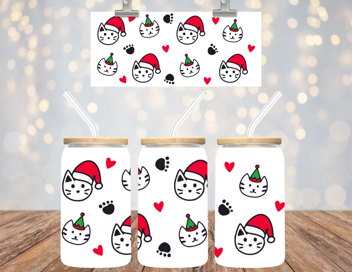 16 oz Uv Dtf Cup Wrap Kitty Christmas 705